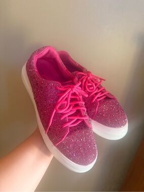 Hey Girl Bedazzled Pink Women's Lace-Up Sneakers